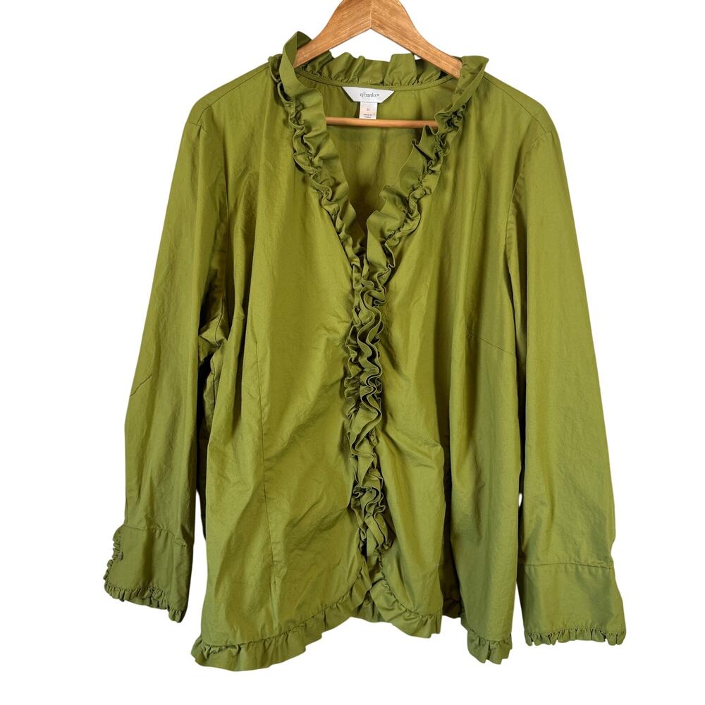 Olive Green Ruffle Blouse - Picture 2 of 10